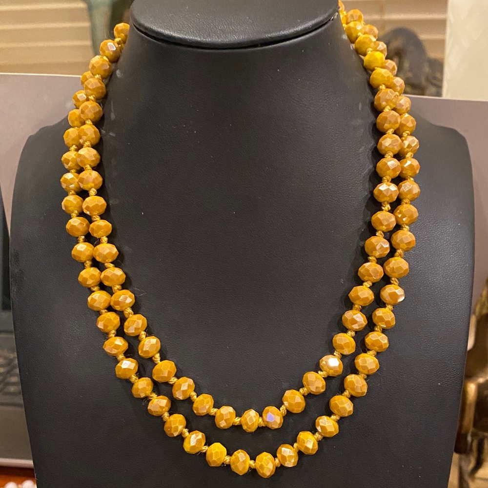Elegant Mustard Yellow Gold Tone Beaded Necklace